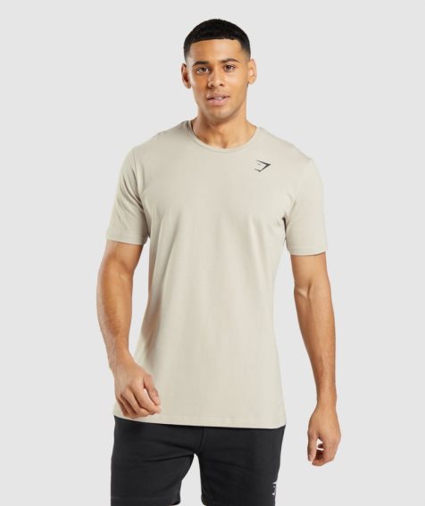 Men's Gymshark Essential T-Shirts Beige | CA 0N5381